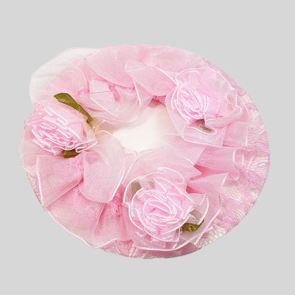 FH2 PINK LACE BUN COVER WITH ROSE - #BC0051