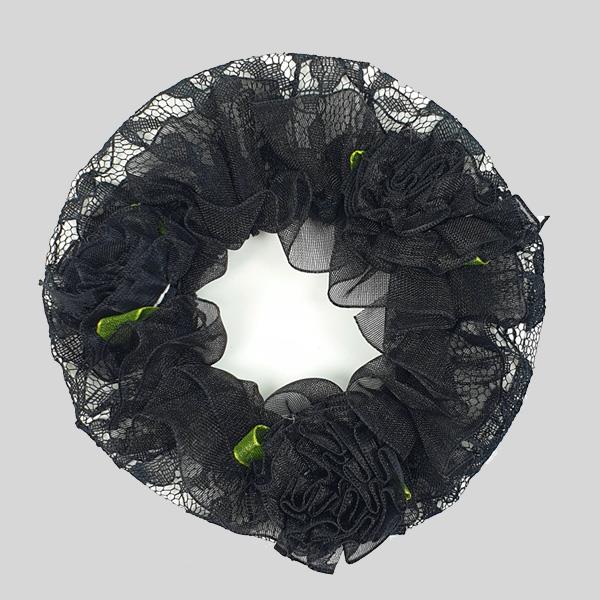 FH2 BLACK LACE BUN COVER WITH ROSE - #BC0053