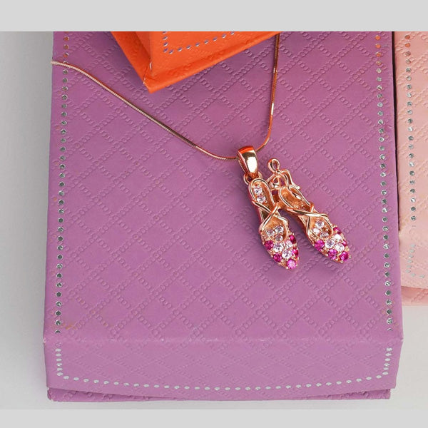 FH2 ROSE GOLD PLATED BALLET SHOES NECKLACE WITH LILAC JEWELRY BOX - #BN0003