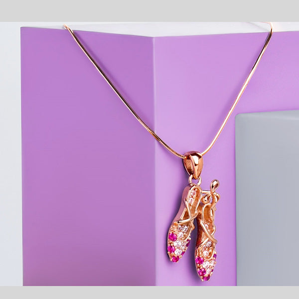 FH2 ROSE GOLD PLATED BALLET SHOES NECKLACE WITH LILAC JEWELRY BOX - #BN0003