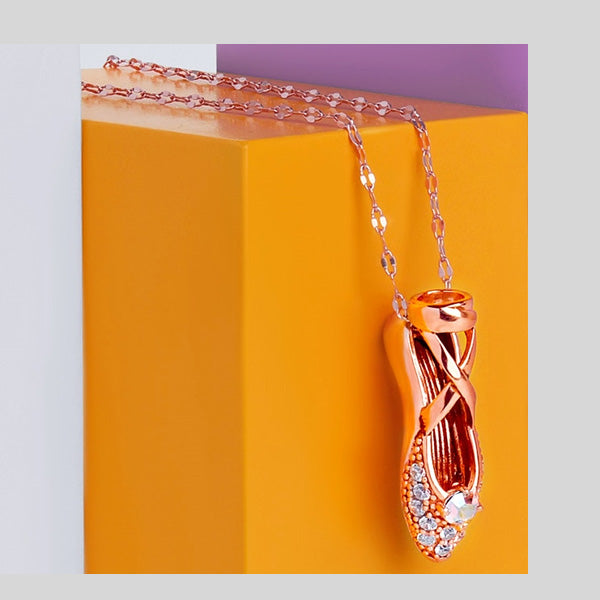 FH2 ROSE GOLD PLATED BALLET SHOE NECKLACE WITH PINK JEWELRY BOX- #BN0004