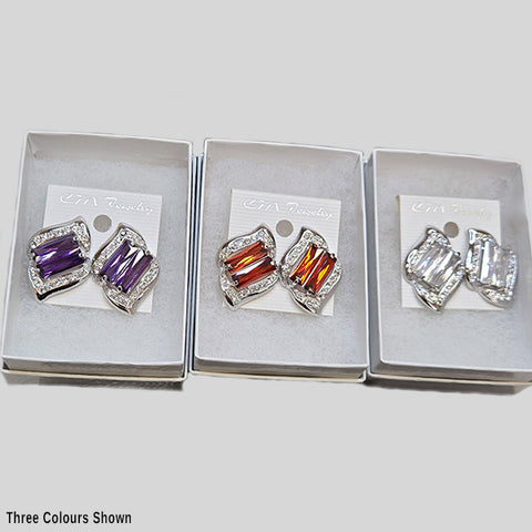 YUNIE LEAF DESIGN W/STONE PIERCED EARRINGS - #E210432C