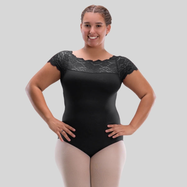 SO DANCA TRICIA CAP SLEEVE WITH LACE CURVY LEOTARD - ADULT #SL196