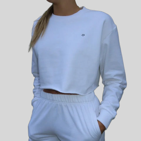 YALIVTA SMILEY CROP CREW NECK SWEATSHIRT - ADULT