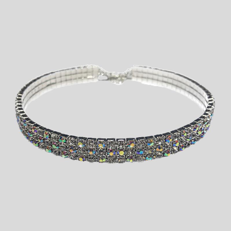 FH2 3 ROW RHINESTONE STRETCH CHOKER, AB - ADULT #AZ0026