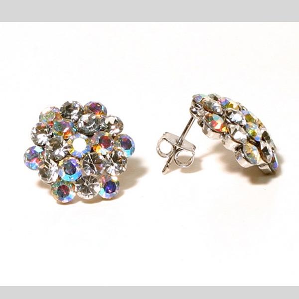 FH2 CLUSTER RHINESTONE EARRINGS, AB, PIERCED - #AZ0014