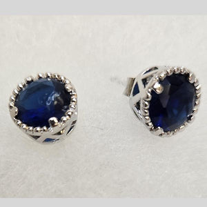 YUNIE MONTANA BLUE ROUND PIERCED EARRINGS - #E050361N