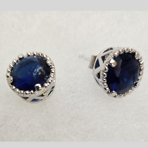 YUNIE MONTANA BLUE ROUND PIERCED EARRINGS - #E050361N