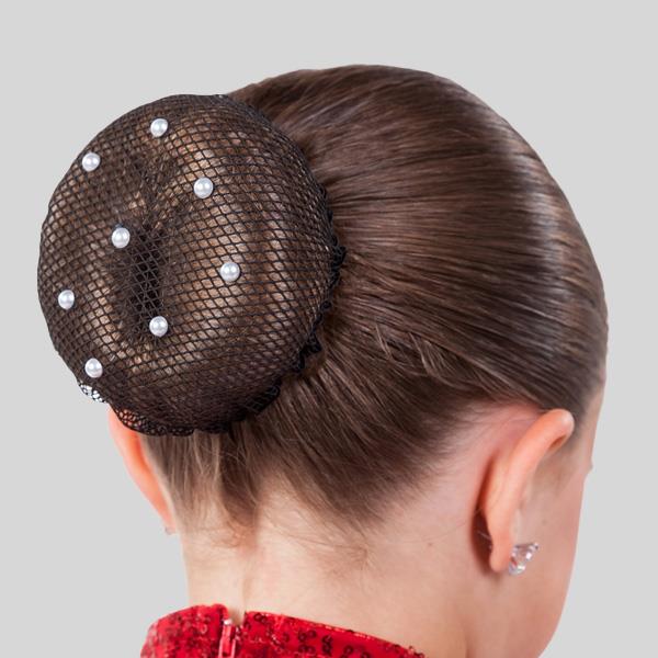 FH2 LARGE, BLACK MESH BUN COVER WITH PEARLS - #BC0010-1