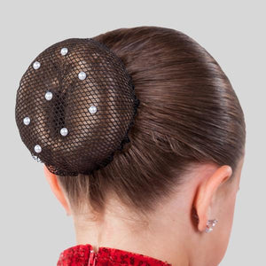 FH2 LARGE, BLACK MESH BUN COVER WITH PEARLS - #BC0010-1