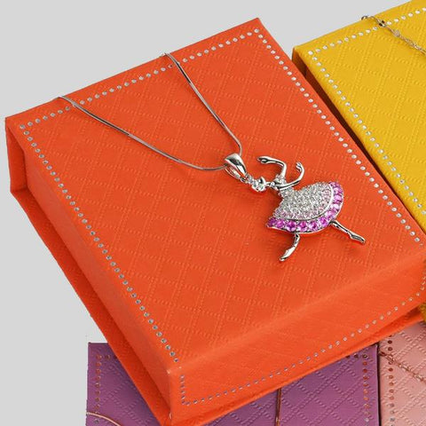 FH2 RHODIUM PLATED BALLERINA NECKLACE WITH ORANGE JEWELRY BOX - #BN0001