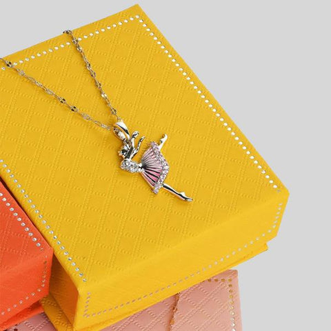 FH2 RHODIUM PLATED BALLERINA NECKLACE WITH YELLOW JEWELRY BOX - #BN0002