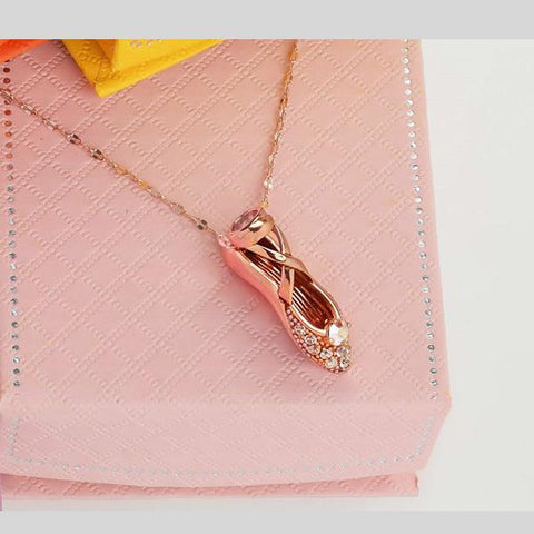 FH2 ROSE GOLD PLATED BALLET SHOES NECKLACE WITH PINK JEWELY BOX - #BN0004