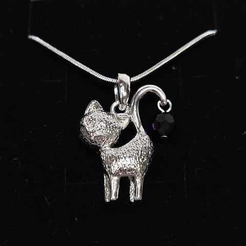 YUNIE SILVER CAT W/BALL PENDANT NECKLACE - #N070153E
