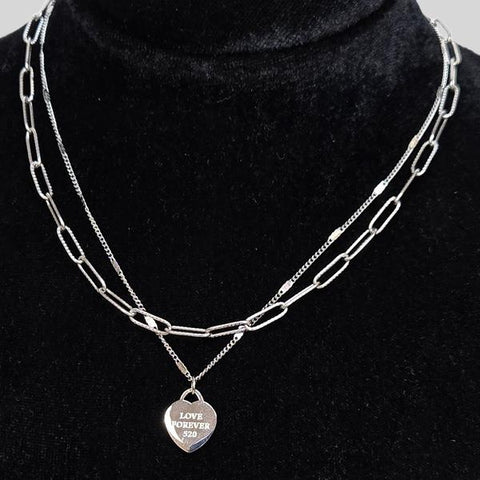 YUNIE DOUBLE CHAIN HEART PENDANT NECKLACE - #N150212P