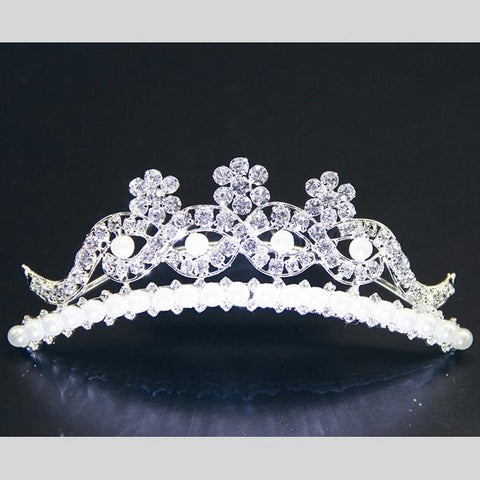 FH2 CRYSTAL AND PEARL FLOWER TIARA - #TR0190